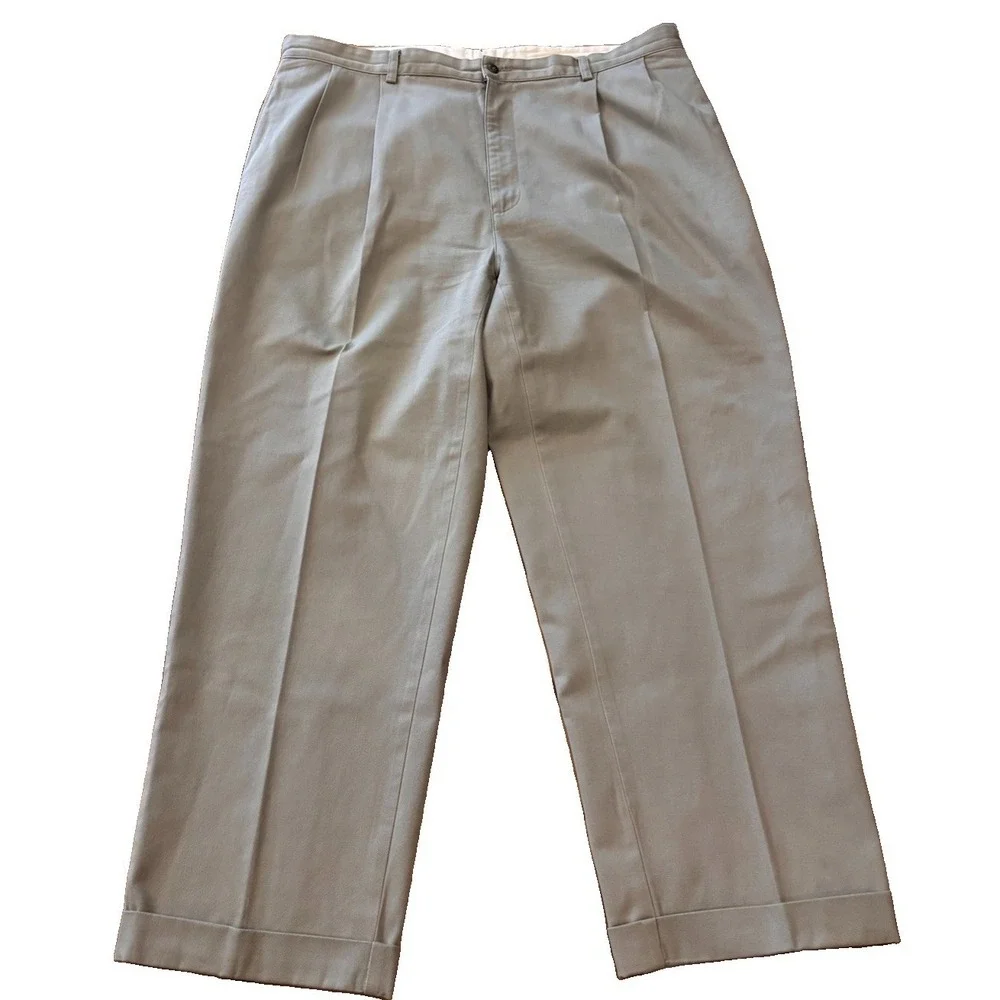 Vtg Polo Ralph Lauren 42 x 29 Khaki Cotton Twill Chino Pants/ Pleated & Cuffed